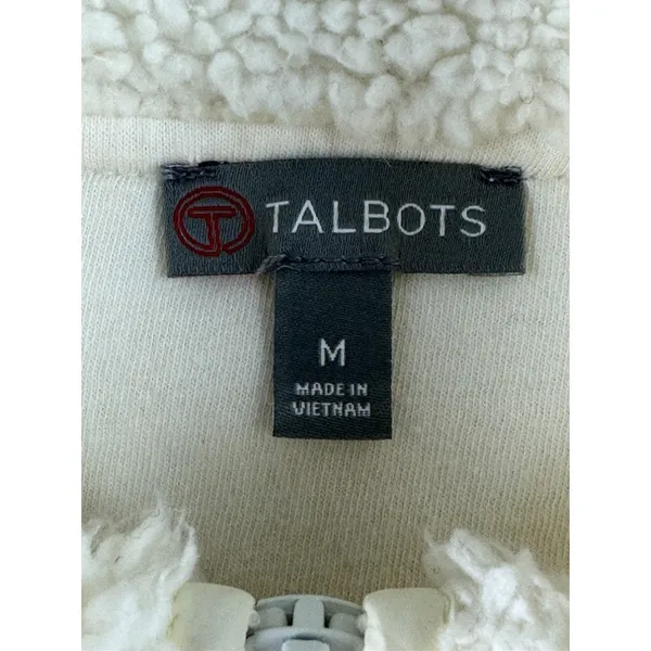Talbots Womens Cream White Sherpa Fleece Quilted Trim Full Zip Vest Size M Soft - Image 4