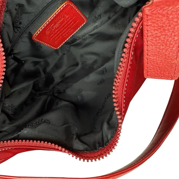 NWOT Fossil Shoulder Bag Red Nylon Multi Pocket‎ Key Charm Leather Strap - Image 7