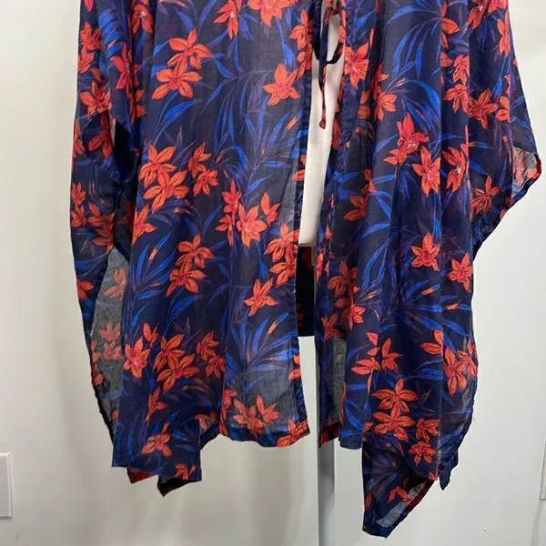 Denim & Co. Women's Beach Tie-Front Cover-Up Top Navy Blue Tropical L/XL - Image 5