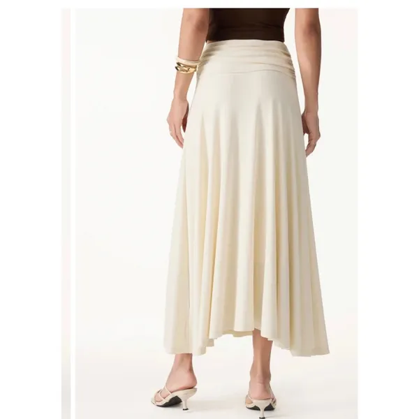 NWT OGL Move Ivory Lime Ruched Waist Flowy Maxi Skirt Size Medium Stretch - Image 3