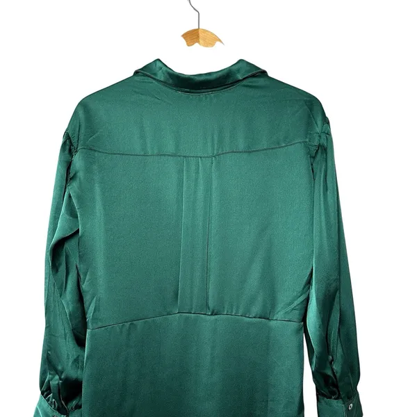 She + Sky‎ Donna Satin Mini Dress Emerald Green Collared Long Sleeve NWT Size S - Image 5