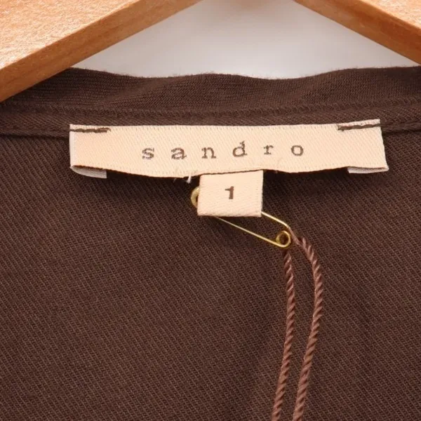 Sandro Pleated Button Shift Dress Size US 4 Brown Parisian Pockets‎ Minimalist - Image 2