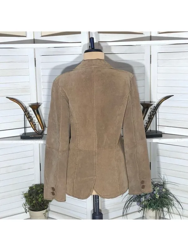 Vintage Y2K Suede Leather Blazer Coat Camel Brown Size M - Image 14