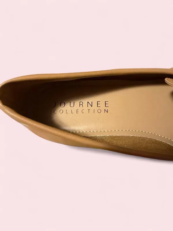 Journee Collection Tan Leather Loafers with Metal Bit - Image 6