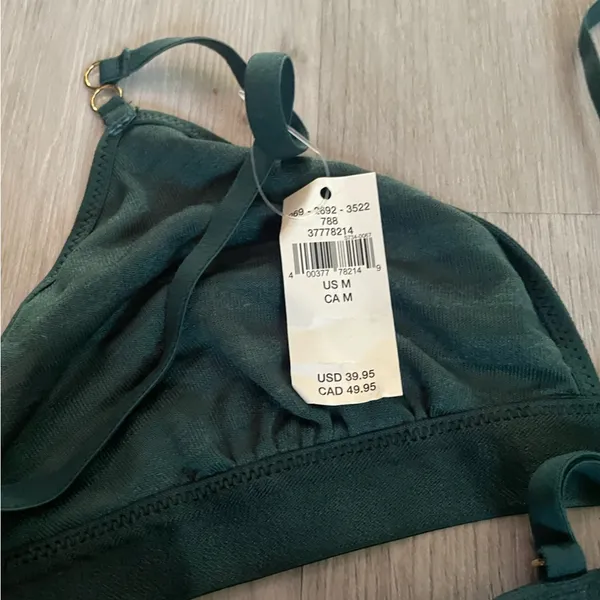 NWT AERIE VELVET STRIPE TRIANGLE BRALETTE Deep Forest Green size Medium - Image 9