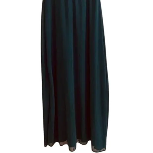 NWT Lulus Chiffon Sleeveless Highneck Key Hole Back Side Slit Maxi Dress M Green - Image 4