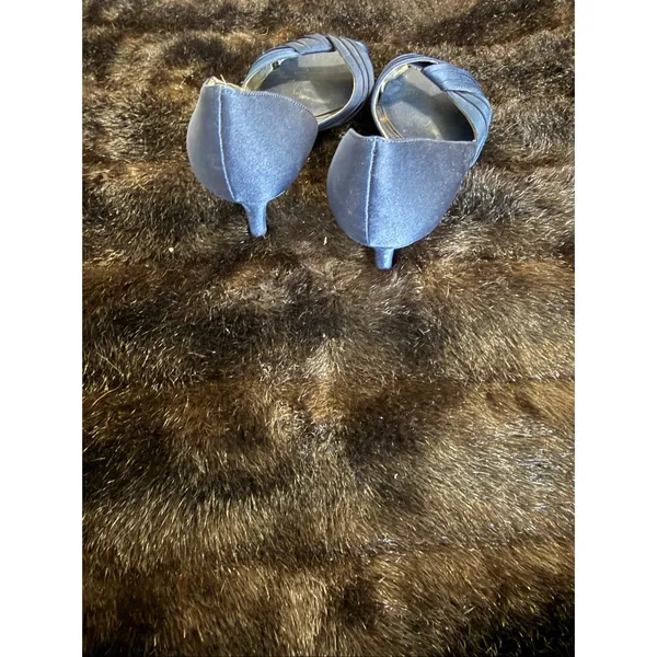 Nina Navy Blue Satin Peep Toe Heels Mid Heel Dress Shoes Size 6.5 wedding - Image 4