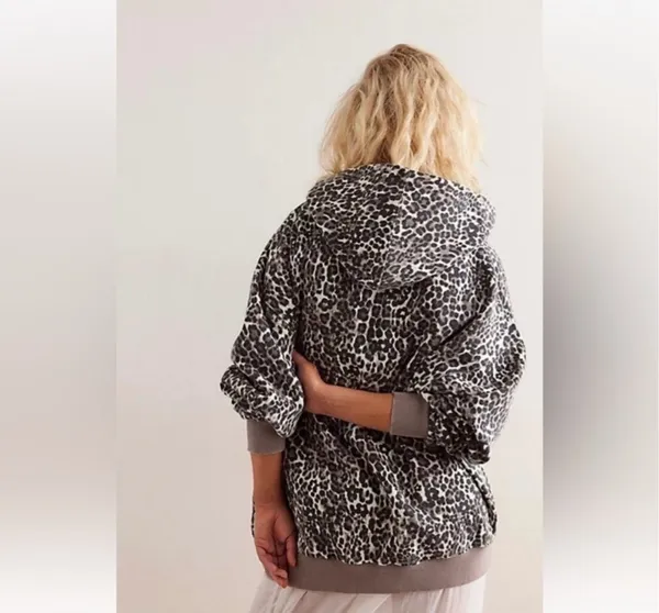 Free People It's A Vibe Printed Hoodie We The Free Leopard Print XSmall - Image 3