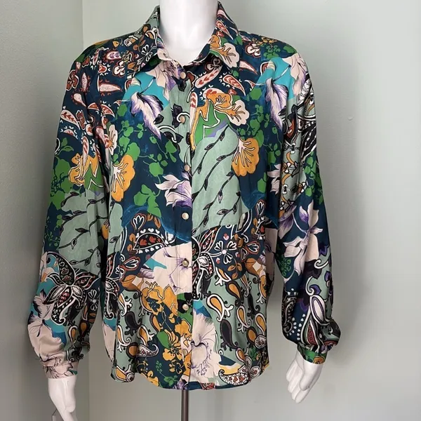 Zara Floral Satin Effect Blouse Large - Image 3