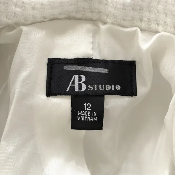 AB Studio Womens Jacket White Tweed Parisian Bell Sleeve Belted Peacoat Size 12‎ - Image 8