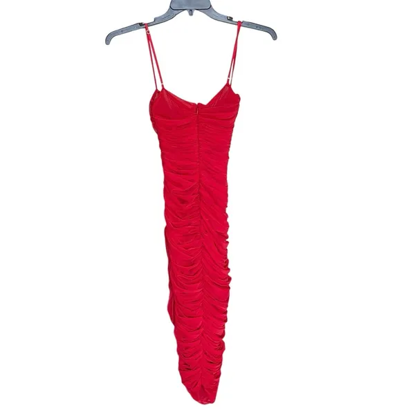 House of CB Red Gathered Organza Mesh Sirene Midi Dress Size Small - Image 4