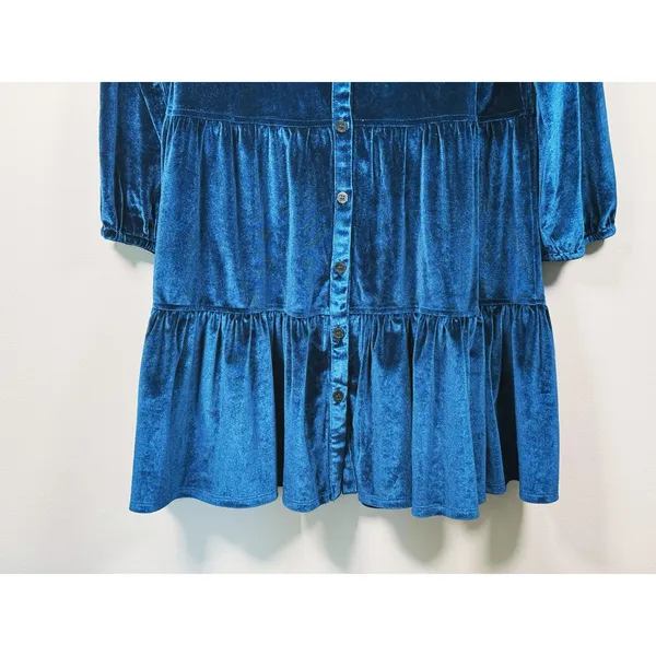 Pink Chicken Kalani Crushed Velvet Tiered Dress Womens S Blue Romantic Ruffle - Image 9