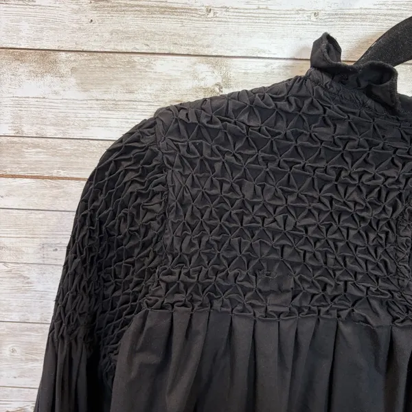 Anthropologie Maeve Womens 0 Top Smocked Peasant Blouse Black Puff Sleeve Cotton - Image 9
