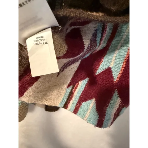 Eddie Bauer Southwestern Geometric Open Front‎ Cardigan Sweater Burgundy Teal L - Image 7