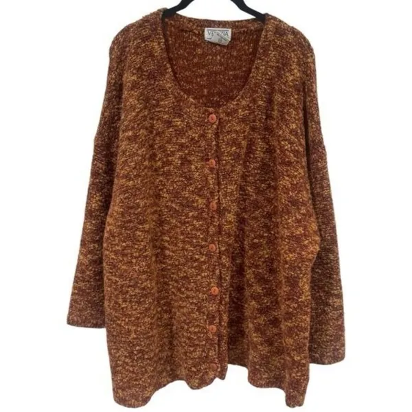Venezia Vitale‎ Rust Orange Knit Button up Wool Blend Cardigan Cozy Cabincore 3X - Image 2
