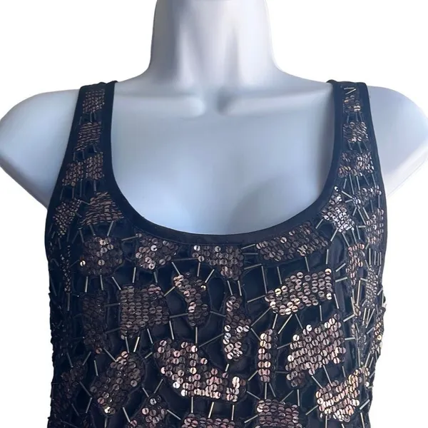 Guess Brown Bronze Metallic Sequin Black Mini Cocktail Party Dress Glam 9‎ Jrs - Image 3