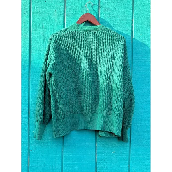 Cocovive Emerald Green Cable Knit Open Front Cardigan Balloon Sleeve‎ Sweater M - Image 4