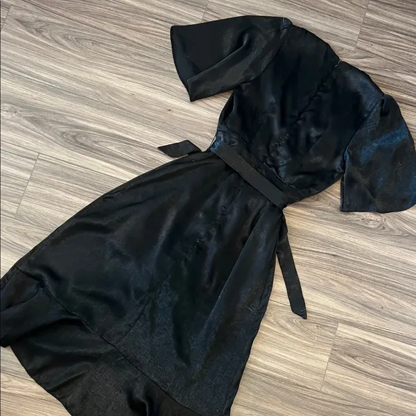 Lulus Wrapped Up In Love Black Satin Faux-Wrap Midi Dress - Image 10
