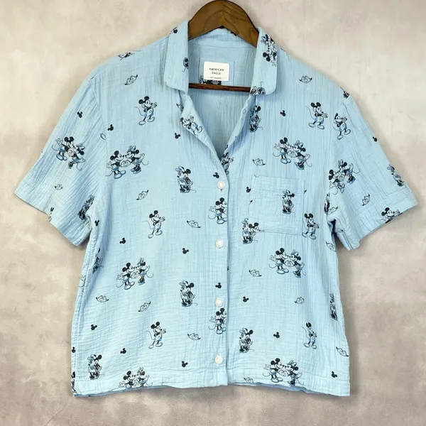 American Eagle Mickey Mouse Pajama Set Women Medium Cotton Gauze Lounge Kawaii - Image 3