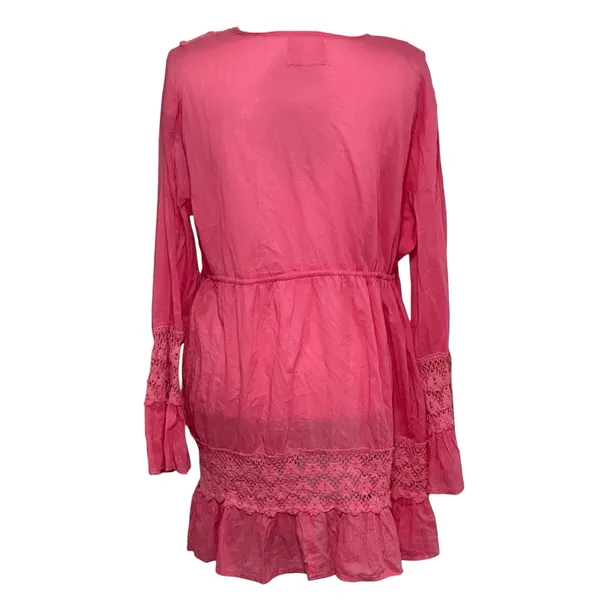 American Flirt Pink Beach Longsleeve Cover-up Tunic Lace with Tassel NWOT - Image 2