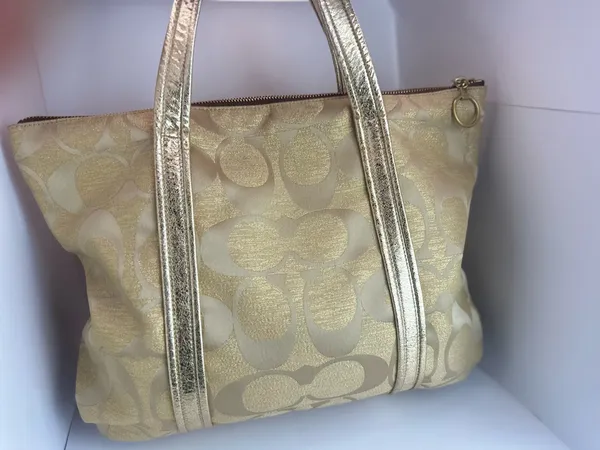 Coach Poppy Op Art Glam Tote Gold Metallic Ja Handbag - Image 5