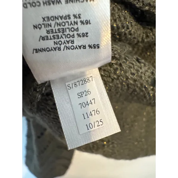 Ann Taylor Green Gold Metallic Cable Knit Sweater Small Shimmer Jacket Size S - Image 10