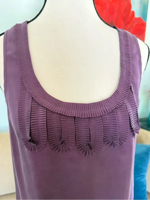 Womens Banana Republic Sleeveless Purple Ruffle Blouse Top Sz M Medium 100% Silk - Image 3
