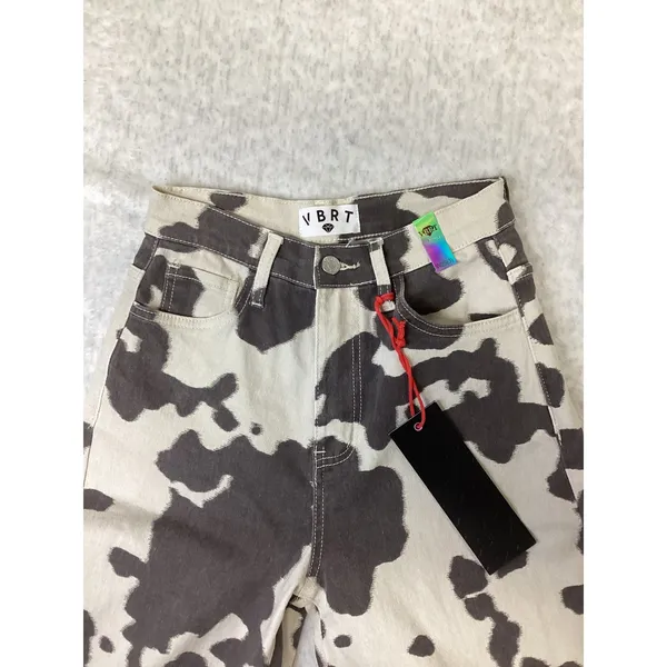 Vibrant Miu VBRT Women Cow Print Wide Leg Pants Brown White Size 3 W25 31"inseam - Image 2