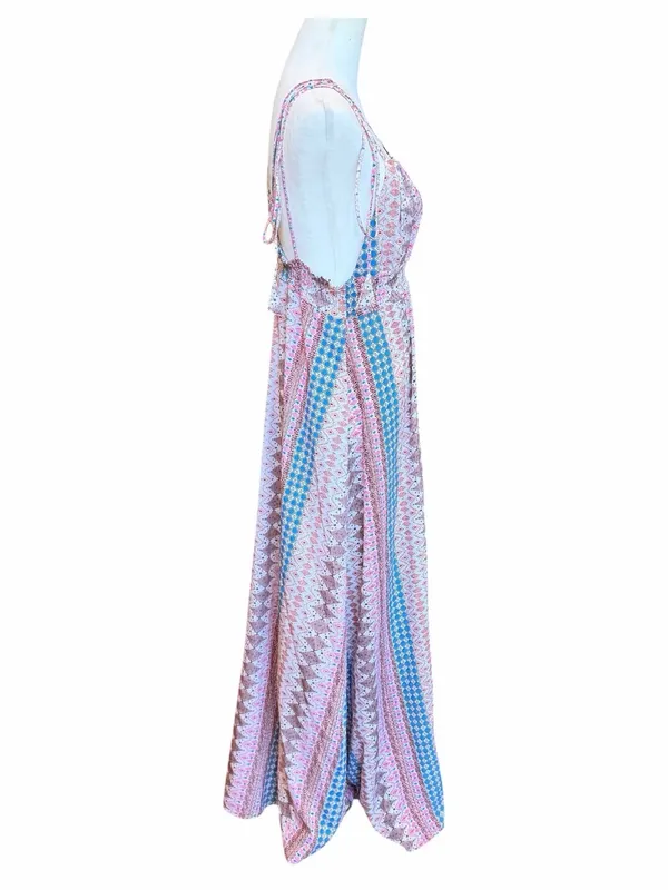 Lulus Maxi Dress Size Medium Pink Multi Print Boho Sleeveless Tie-Strap Resort - Image 4