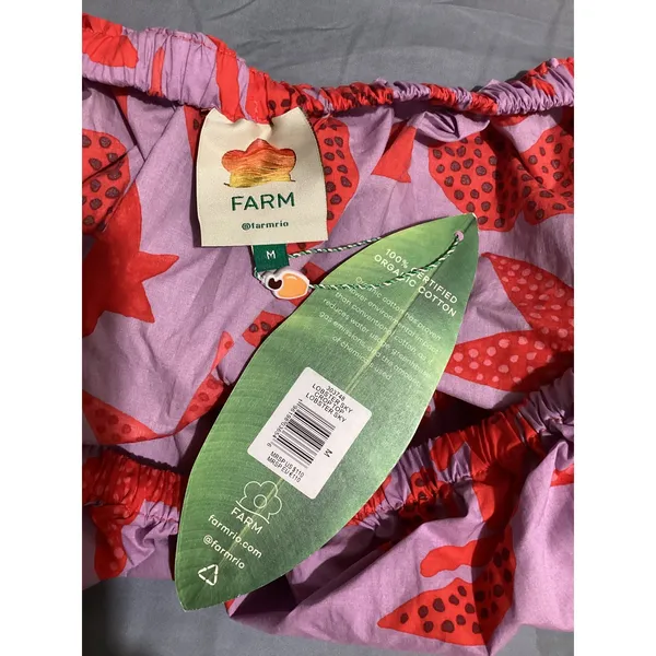 Farm Rio Lobster Sky Crop Top Purple Red Organic Cotton Puff Sleeve NWT Size M - Image 5