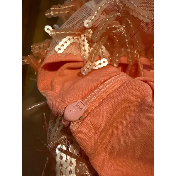 SHEIN Peach Sequin Fringe Mesh Mini Dress Square‎ Neck Bodycon M - Image 7