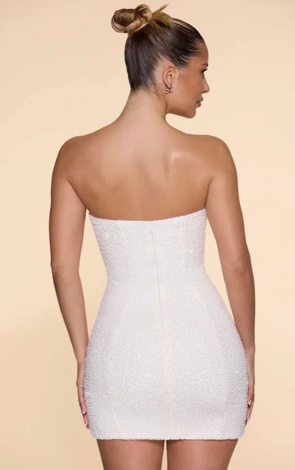 Oh Polly Embellished Strapless Cowl Neck Mini Dress in Ivory White Size 0 - Image 5