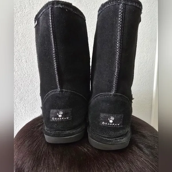 BearPaw Black Suede Sheepskin Lined Winter Boots Women's Size 9 - Image 3