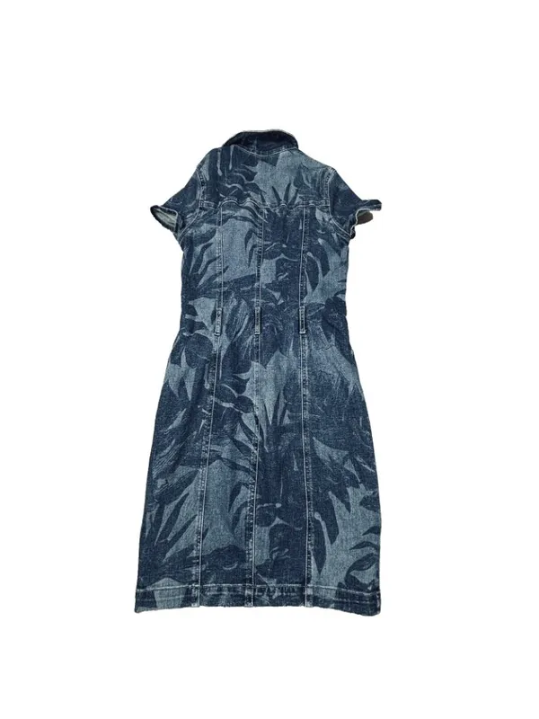 Guess Stella Shirt Dress Womens Small Blue Denim Botanical Tie Belted Waist - Image 3