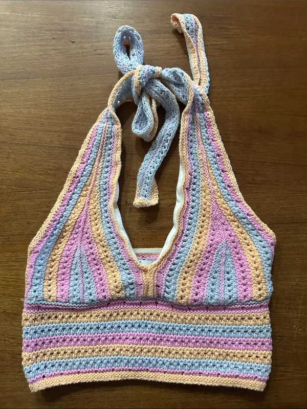 Hollister Pastel Crochet Halter Tank Top in Pink, Yellow & Light Blue - Image 3