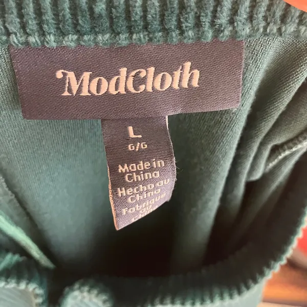 ModCloth Corduroy Ribbed Green Bodycon‎ Midi Dress Mock Neck Women's Size L - Image 10