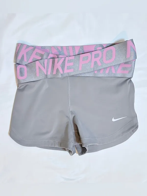 Nike Pro Women’s Mid-Rise 3" Biker Shorts – Thunder Grey/Pink Foam/Metallic – XS - Image 5