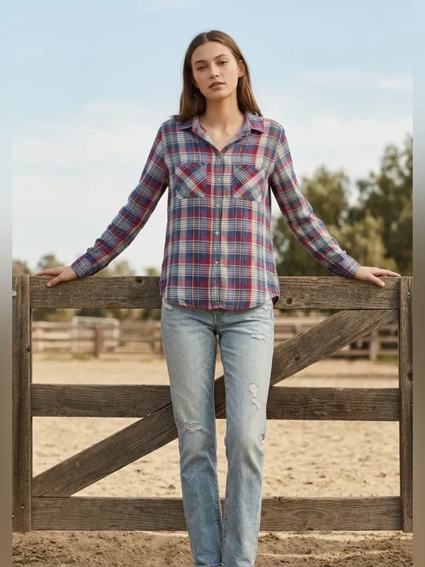 American Eagle Vintage Boyfriend Plaid Women's Shirt Size Small - Image 13