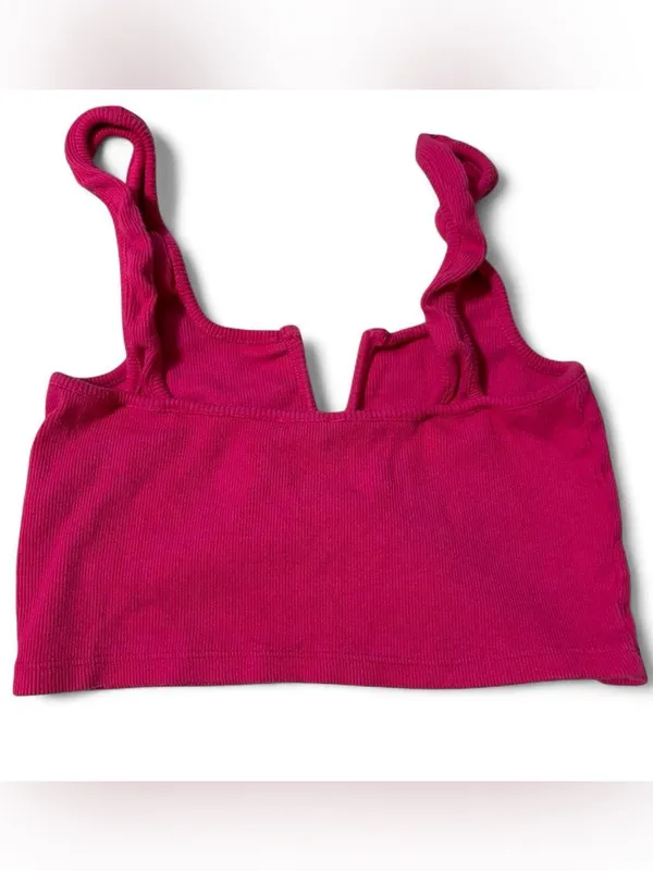 Hot pink ribbed crop top - Image 3