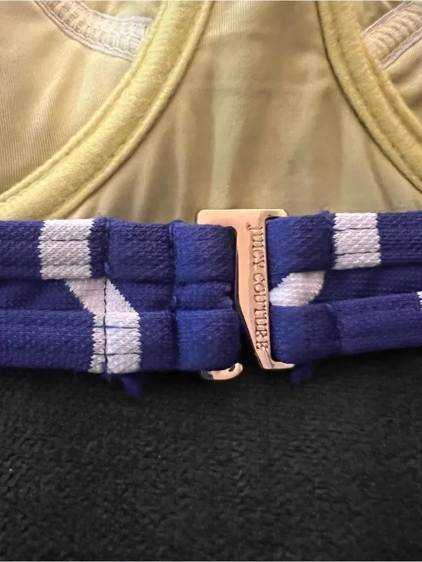 Y2K Juicy Couture Striped Blue & White Bikini Top with Yellow Straps Size Large - Image 11