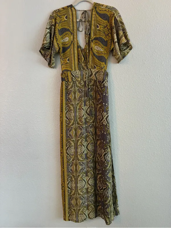 Earthbound | Bohemian Paisley Print Maxi Dress | Olive size S - Image 7