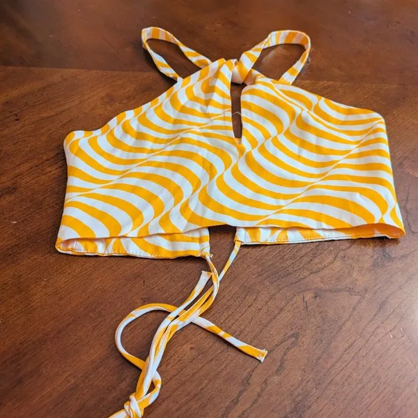 Zara Silk Orange and White Crop Top,Size S - Image 2
