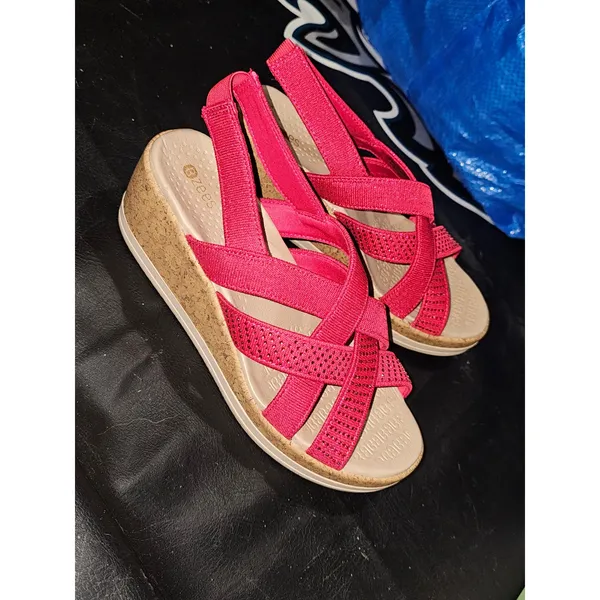Bzees Womens Viva Magenta Ritz‎ Sparkle Machine Washable Cork Wedge Sandals 8.5 - Image 3