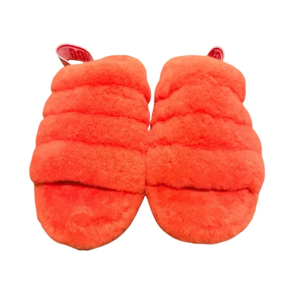 UGG Women's Fluff Yeah Fur Slide Slipper Orange with elastic logo strap Size 11 - Image 3