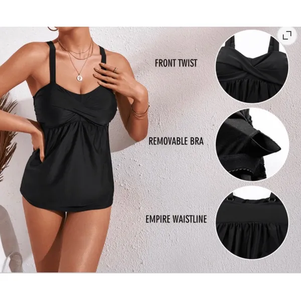 NWT ~ Women's Black 2pc Tankini Swimsuit Summer Bathing Suit ~ Size LARGE - Image 5