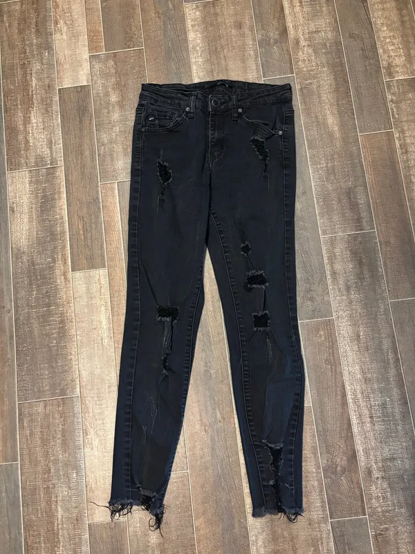 KanCan Hazy Mid Rise Ankle Skinny Distressed Black Jeans - Image 2