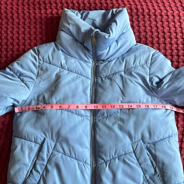 Stradivarius Women’s Light Blue Puffer Jacket XS High Neck Quilted Full Zip - Image 8