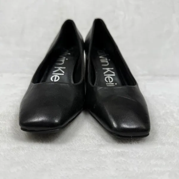 Calvin Klein Kcalanta2 Black Leather Square Toe Block Heel Pumps Women's Size 6M - Image 4