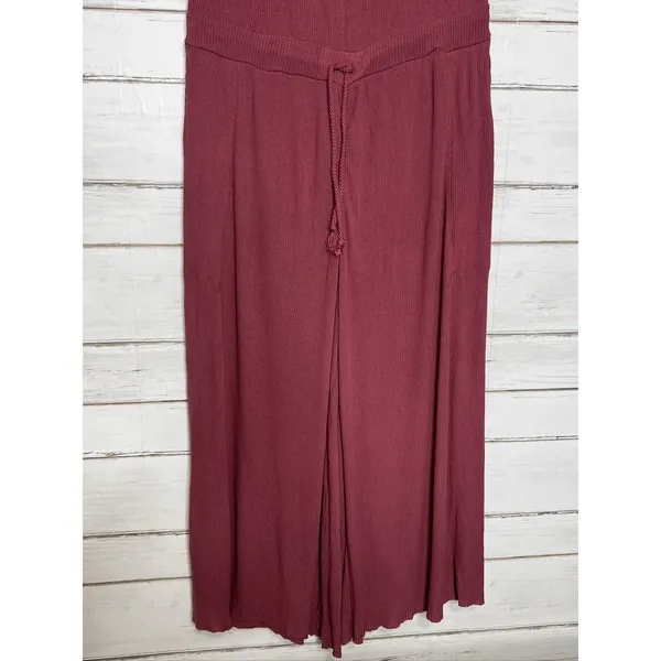 Free People FP Beach Jumpsuit Overalls Small Mauve Ribbed Linen Blend - Image 3