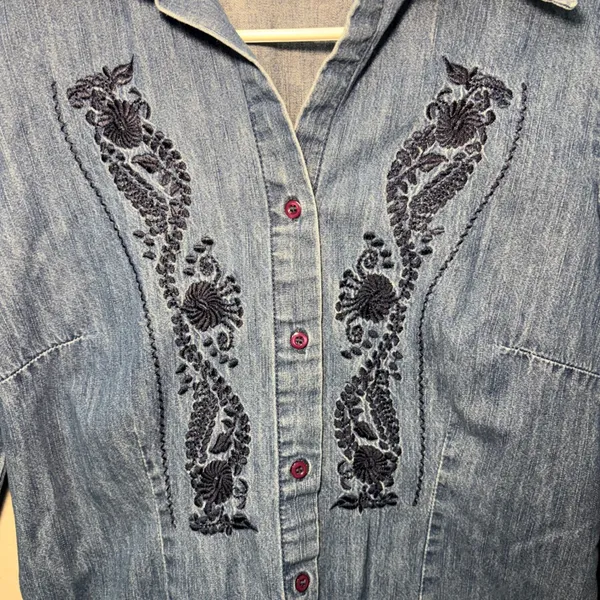 VTG Faded Glory Denim Embroidered Top Womens Small Blue Corset Back Boho Western - Image 2